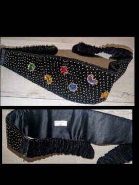 Vintage 80s Beaded Velvet Womens Cumberbund Belt Size S